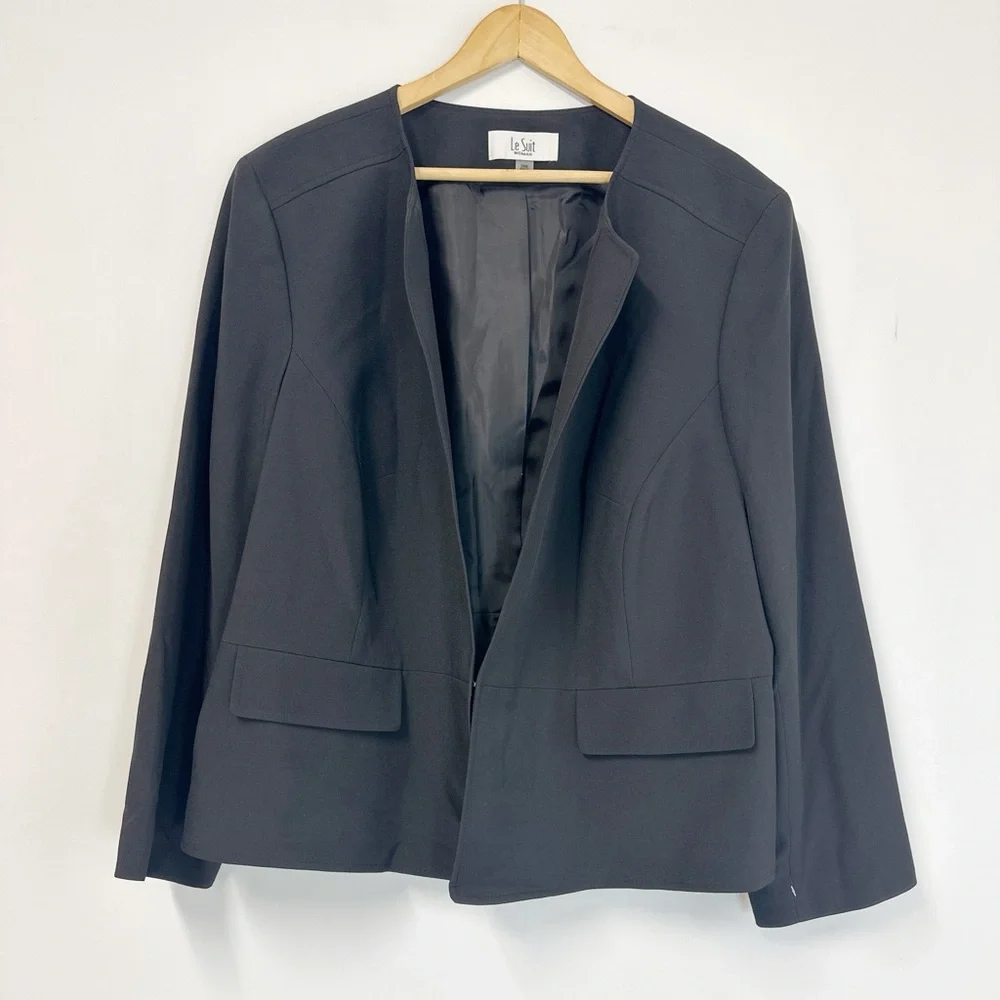 Le Suit Women's Black Collarless Lined Cardigan Suit Jacket Plus Size 24W